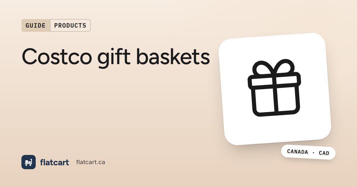 Illustration of a gift box beside the title "Costco gift baskets"