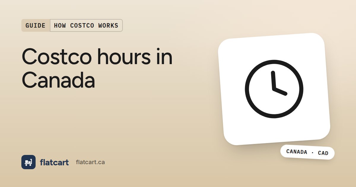 Illustration of a clock beside the title "Costco hours in Canada"