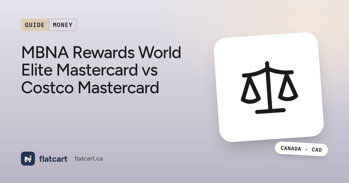 Illustration of a balance scale beside the title "MBNA Rewards World Elite Mastercard vs Costco Mastercard"
