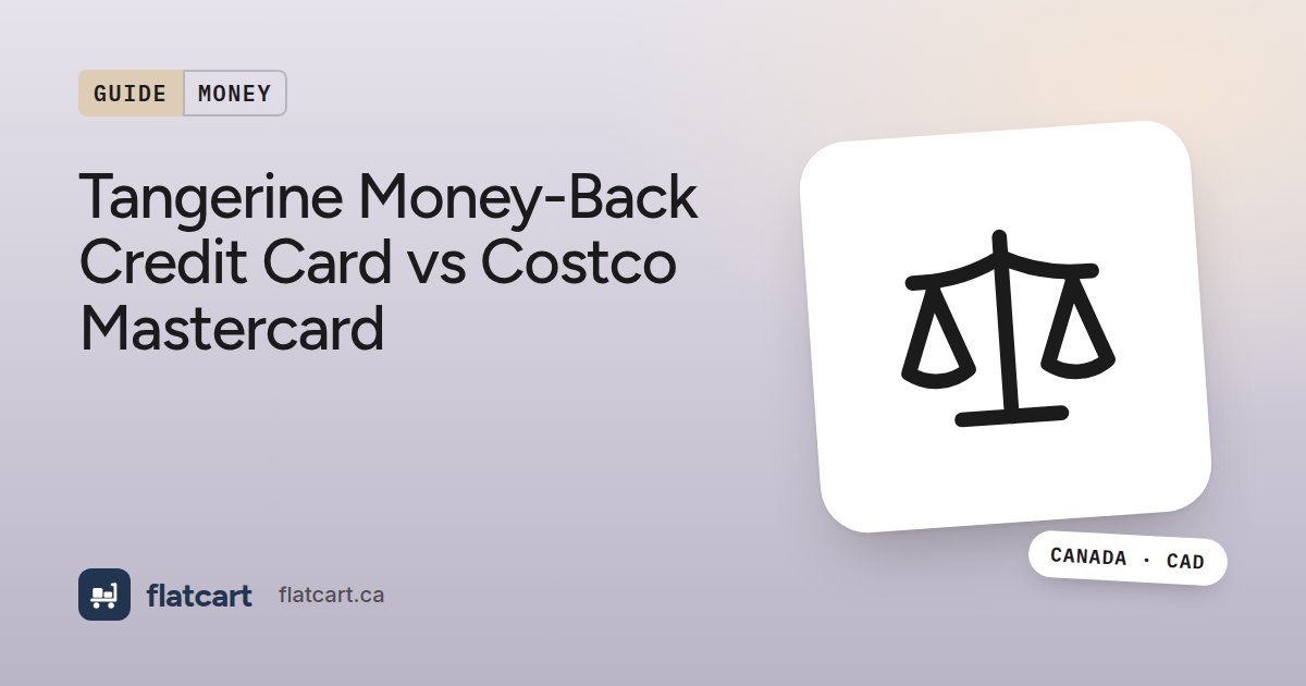 Illustration of a balance scale beside the title "Tangerine Money-Back Credit Card vs Costco Mastercard"